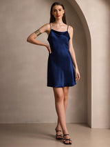 [Dark Blue] SilkSilky-CA Spaghetti Strap Cowl Neck Dress 007