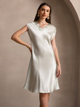 [Light Green] SilkSilky-CA Cap Sleeve V Neck Nightgown 003