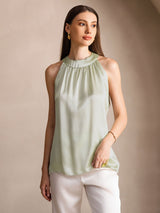 [Light Green] SilkSilky-CA Sleeveless Halter Women's T-Shirt 001