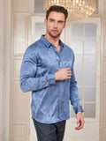 SilkSilky CA Silk Long Sleeve Collar Men's Shirt LightBlue 003