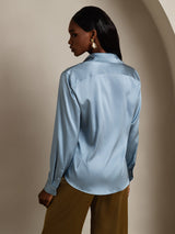 [Grayish Blue] SilkSilky-CA Long Sleeve Lapel Collar Women's Shirt 002