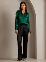 [Dark Green] SilkSilky-CA Long Sleeve Lapel Collar Women's Shirt 004
