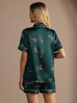[Emerald Zebra] SilkSilky-CA Short Sleeve Lapel Collar Women's Pajamas 002