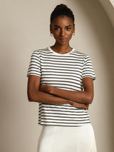 [White Stripe] SilkSilky-CA Short Sleeve Crew Neck Women's T-Shirt 005