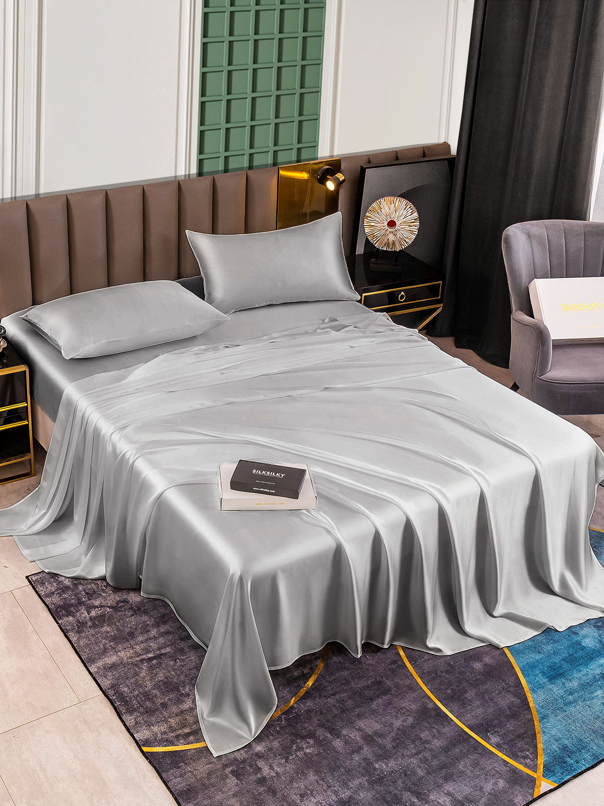 SilkSilky CA 25Momme Pure Silk Bedding Set Silver 002