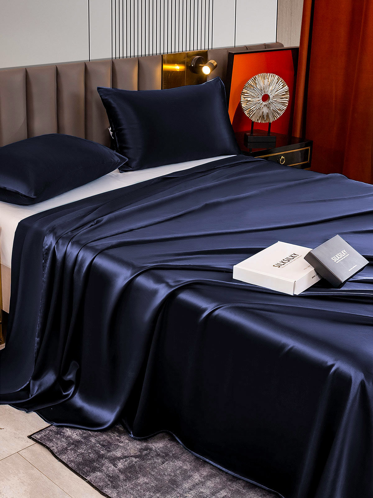 SilkSilky CA 22Momme Pure Silk Bedding Set DarkBlue 004