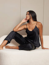 [Black] SilkSilky-CA Spaghetti Strap V Neck Camisole Set 001
