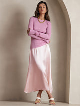 [Pink] SilkSilky-CA 19Momme Stretch Silk Charmeuse Skirt 001