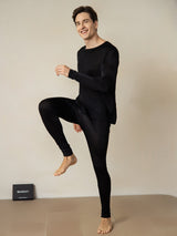 [Black] SilkSilky-CA Long Sleeve Round Neck Men's Long Johns 002