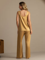 [Tan] SilkSilky-CA 19Momme Machine-Washable Silk Sleeveless Scoop Neck Women's Pajamas 002