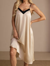[Brown Rice] SilkSilky-CA Spaghetti Strap V Neck Nightgown 007