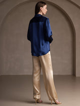 [Dark Blue] SilkSilky-CA Long Sleeve Lapel Collar Women's Shirt 002