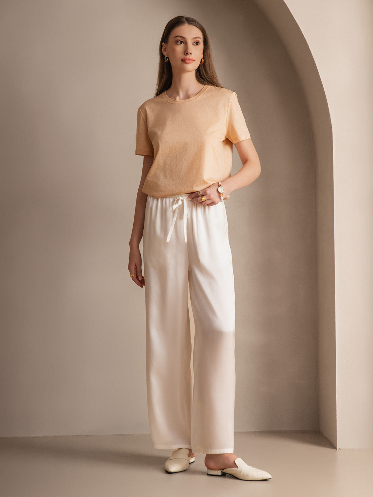[White] SilkSilky-CA Pure Silk Womens Pants 005