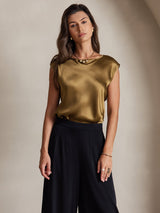 [Brown] SilkSilky-CA Cap Sleeve Round Neck Women's T-Shirt 003