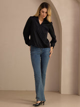 [Black] SilkSilky-CA Long Sleeve Wrap Women's Blouse 006