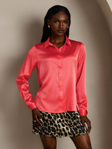 [Imperial Red] SilkSilky-CA Long Sleeve Lapel Collar Women's Shirt 001