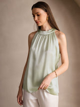 [Light Green] SilkSilky-CA Sleeveless Halter Women's T-Shirt 004