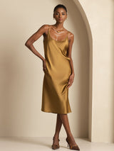 [Brown] SilkSilky-CA Spaghetti Strap U Neck Dress 003