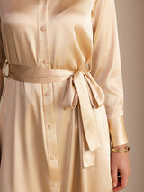 [Champagne] SilkSilky-CA Long Sleeve Lapel Collar Dress 004
