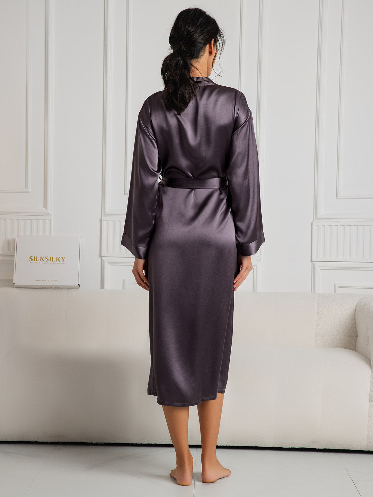 [Purple Gray] SilkSilky-CA Pure Silk Wrap Women's Robe 002