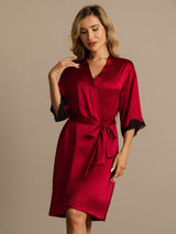 [Wine] SilkSilky-CA Half Sleeve Women's Robe 007