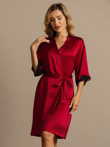 [Wine] SilkSilky-CA Half Sleeve Women's Robe 007