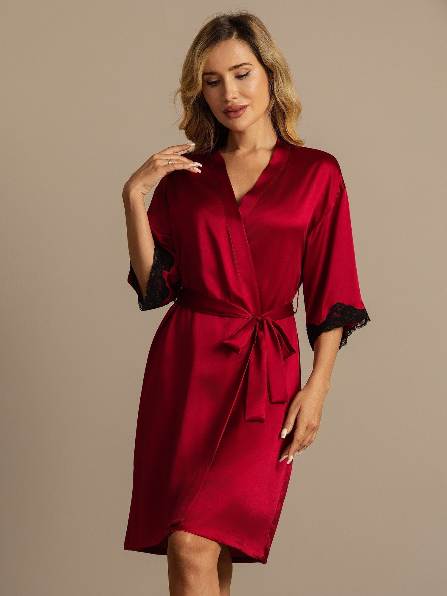 [Wine] SilkSilky-CA Pure Silk Womens Robe 007