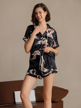 [Black] SilkSilky-CA Short Sleeve Lapel Collar Women's Pajamas 004