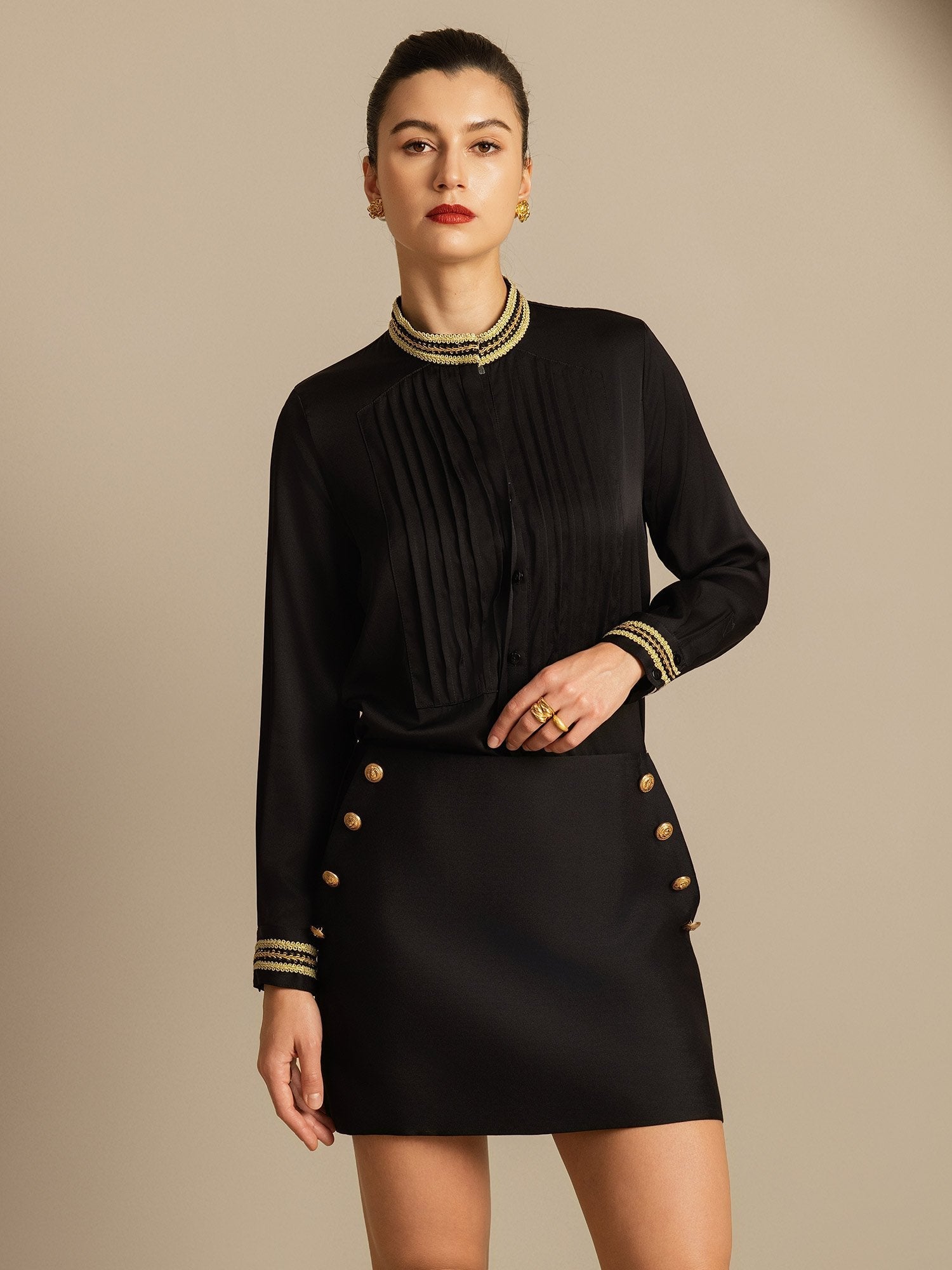 [Black] SilkSilky-CA 32Momme Silk-Wool Blend Skirt 005,