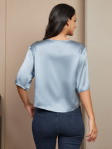 [Grayish Blue] SilkSilky-CA Half Sleeve Scoop Neck Women's T-Shirt 002
