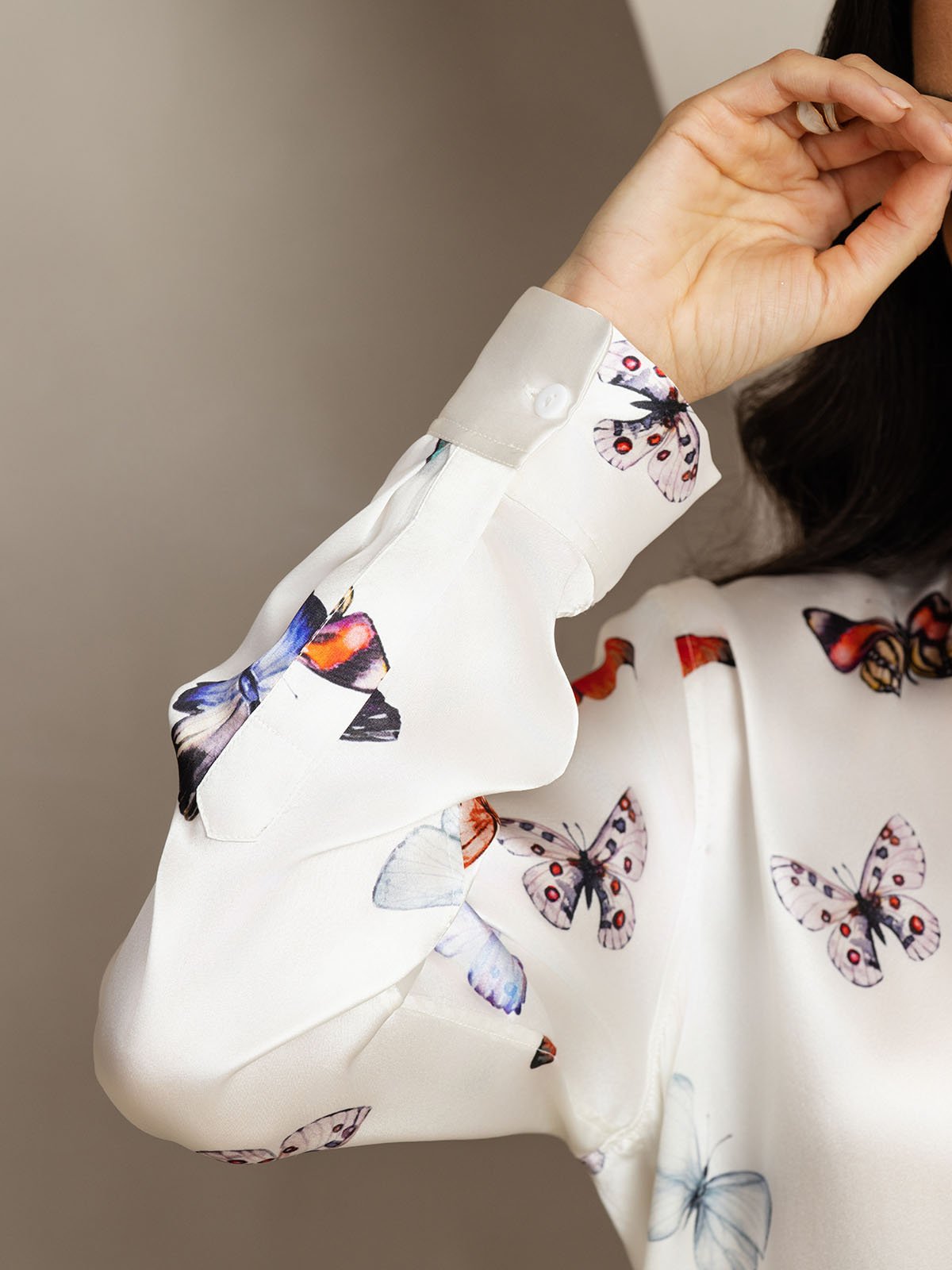 [White Butterfly] SilkSilky-CA 19Momme Silk Lapel Collar Women''s Outfit Sets 006