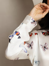 [White Butterfly] SilkSilky-CA 19Momme Silk Lapel Collar Women''s Outfit Sets 006