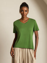 [Green] SilkSilky-CA Short Sleeve V Neck Women's T-Shirt 008