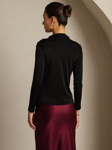 [Black] SilkSilky-CA Pure Silk High Neck Women's T-Shirt 002