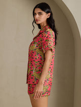 [Coral Serval] SilkSilky-CA Short Sleeve Notch Collar Women's Pajamas 004