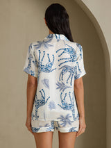 [White Giraffe] SilkSilky-CA Short Sleeve Notch Collar Women's Pajamas 002