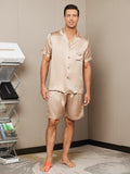 SilkSilky CA Pure Silk Short Sleeve Lapel Men's Pajamas Champagne 003