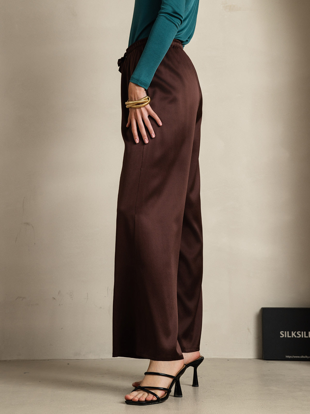 [Coffee] SilkSilky-CA Pure Silk Womens Pants 005