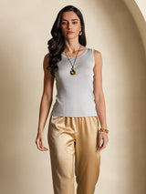 [Gray] SilkSilky-CA Sleeveless Round Neck Women's T-Shirt 004