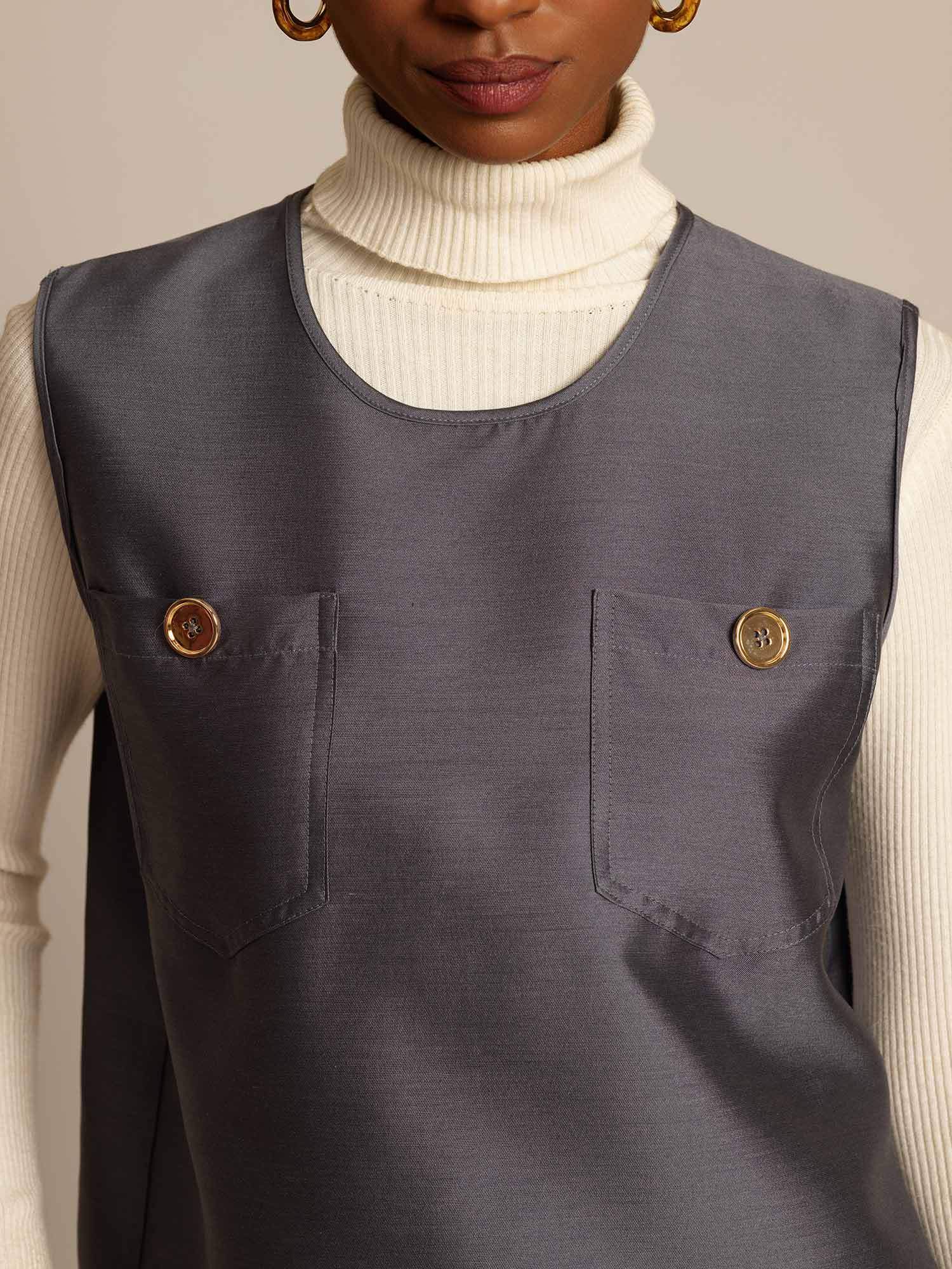 [Gray] SilkSilky-CA 32Momme Silk-Wool Blend Womens Vest 003,