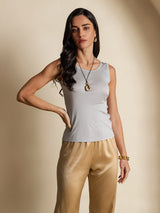 [Gray] SilkSilky-CA Sleeveless Round Neck Women's T-Shirt 001