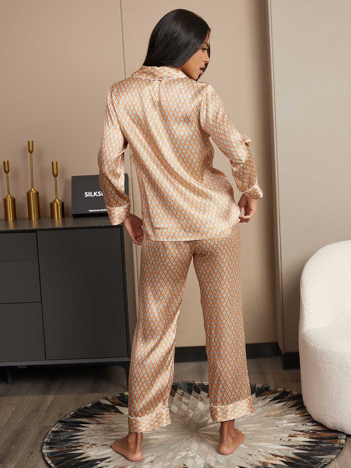 SilkSilky CA Pure Silk Long Sleeve Womens Pajamas Multi 002