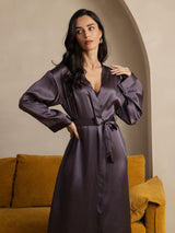 [Purple Gray] SilkSilky-CA Long Sleeve Women's Robe 006