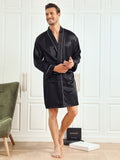 SilkSilky CA Pure Silk 3/4 Sleeve Mens Robe Black 006