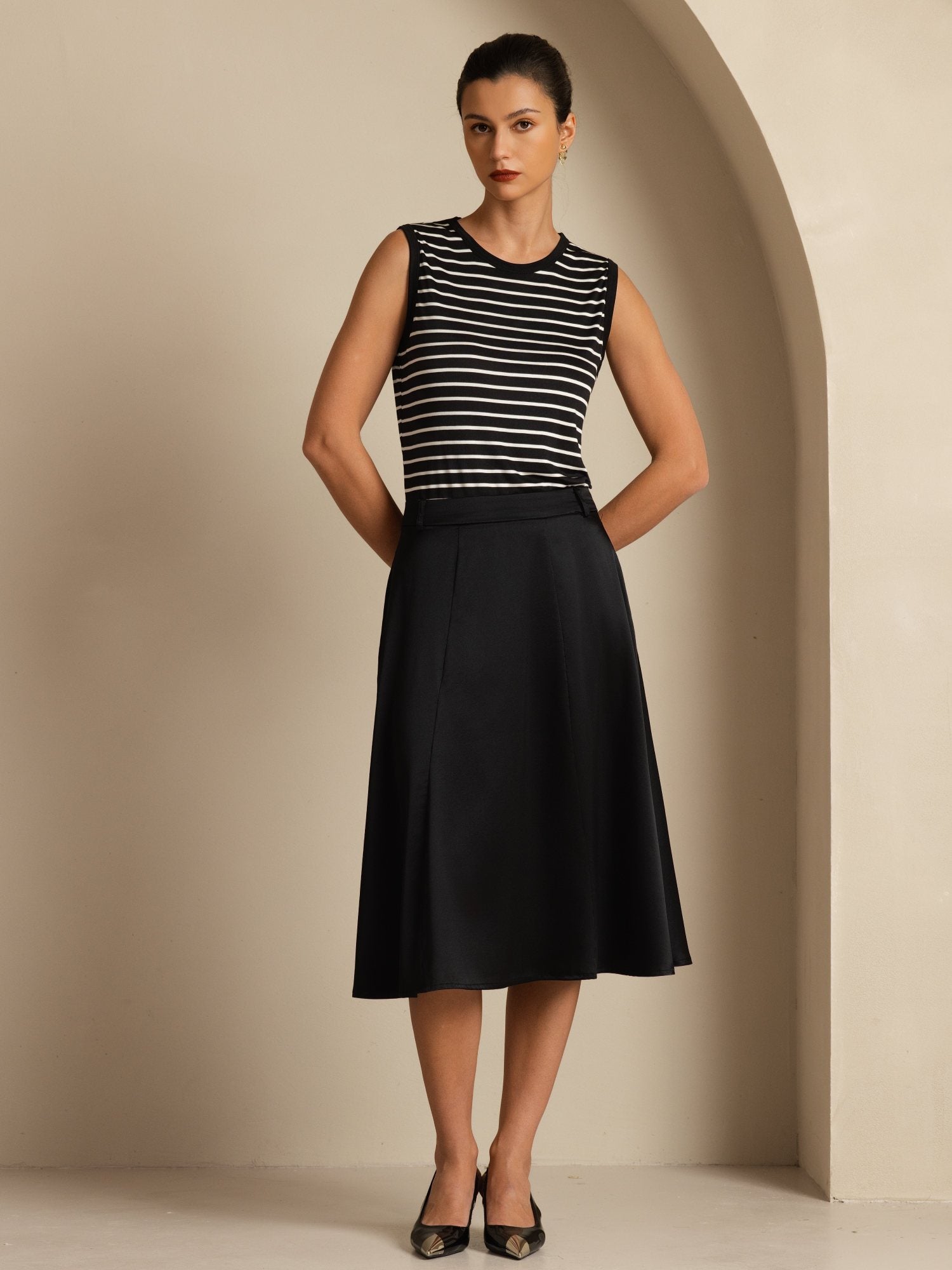 [Black] SilkSilky-CA 19Momme Silk Skirt 003