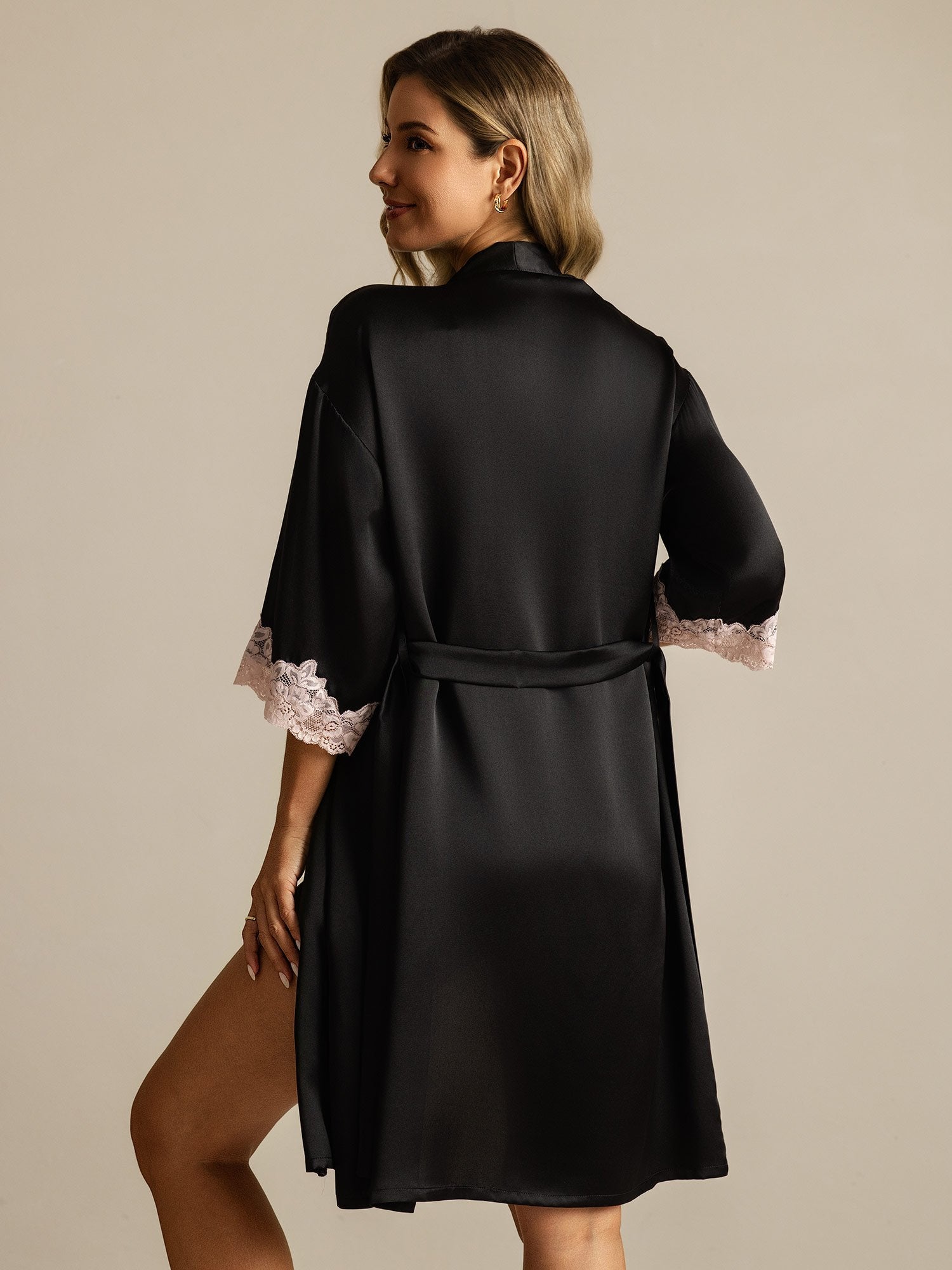 [Black] SilkSilky-CA Pure Silk Womens Robe 002