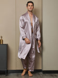 SilkSilky CA Pure Silk Long Sleeve Lapel Men's Robe PaleMauve 004