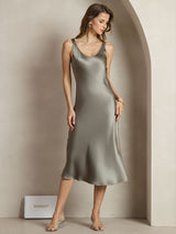 [Grayish Green] SilkSilky-CA Sleeveless Scoop Neck Dress 003