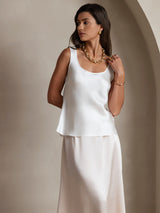 [White] SilkSilky-CA 19Momme Stretch Silk Charmeuse Sleeveless Scoop Neck Camisole 003