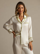[White] SilkSilky-CA Long Sleeve Notch Collar Women's Pajamas 003